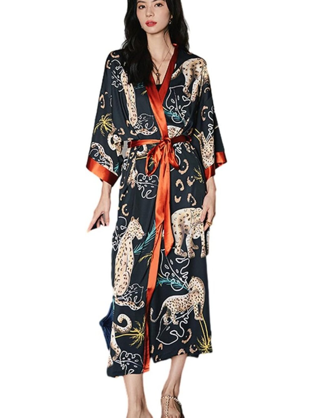 Floral Satin Long Robe for Women | Lightweight Soft Kimono Bathrobe & Dressing